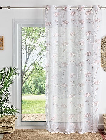 Cortina translúcida con ojales bordada con hojas