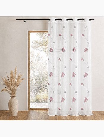 Cortina transparente bordada con motivos de círculos florales y líneas onduladas