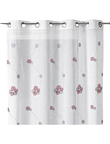 Cortina transparente bordada con motivos de círculos florales y líneas onduladas