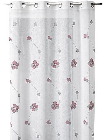 Cortina transparente bordada con motivos de círculos florales y líneas onduladas