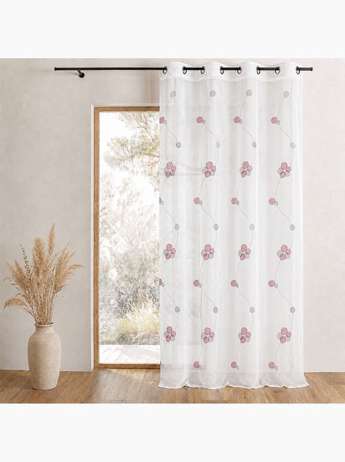 Cortina transparente bordada con motivos de círculos florales y líneas onduladas - Kiabi