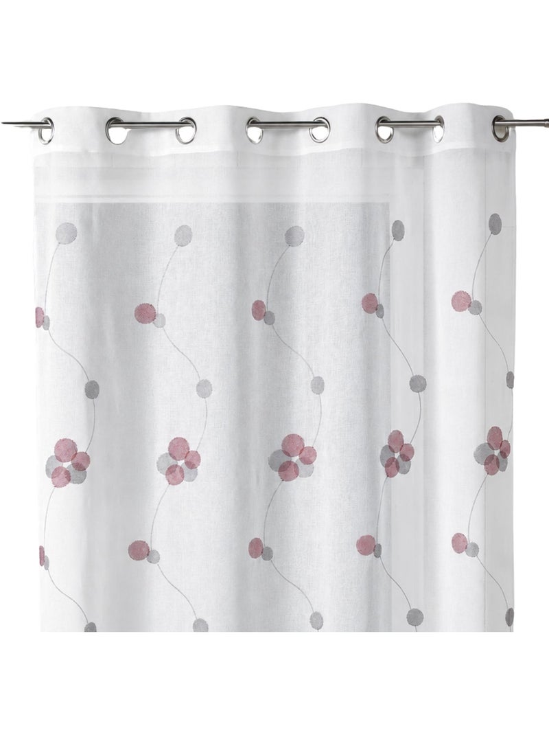 Cortina transparente bordada con motivos de círculos florales y líneas onduladas Rojo - Kiabi