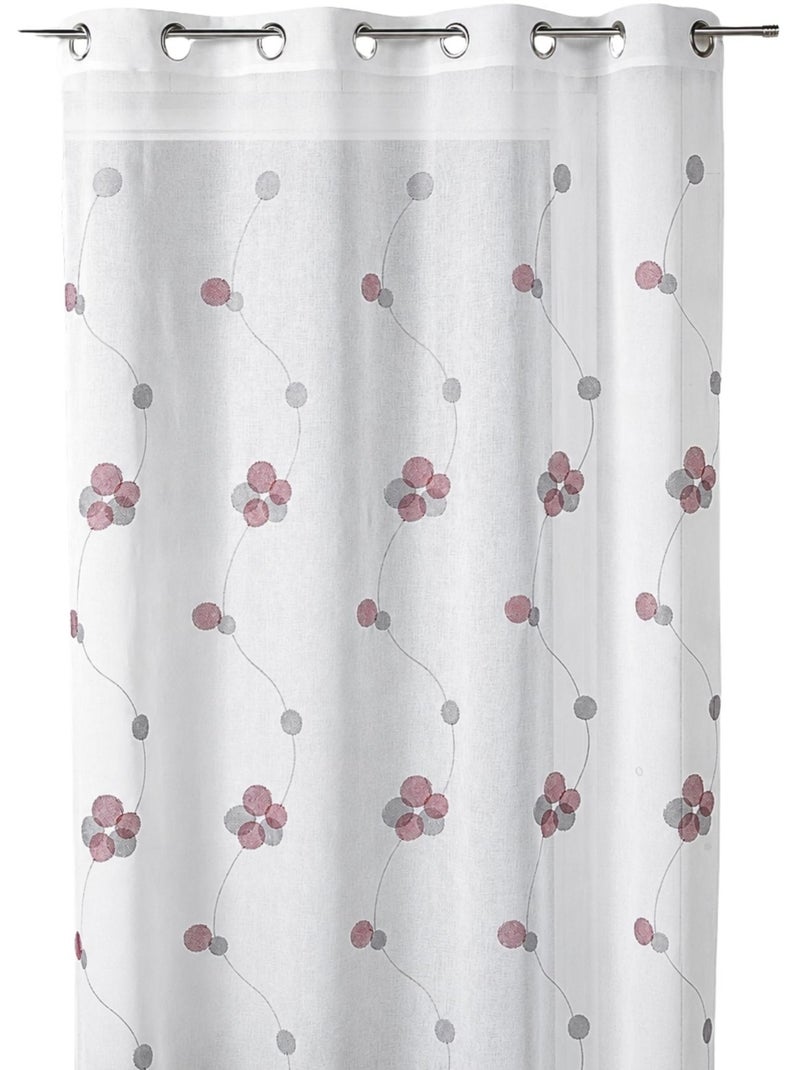 Cortina transparente bordada con motivos de círculos florales y líneas onduladas Rojo - Kiabi