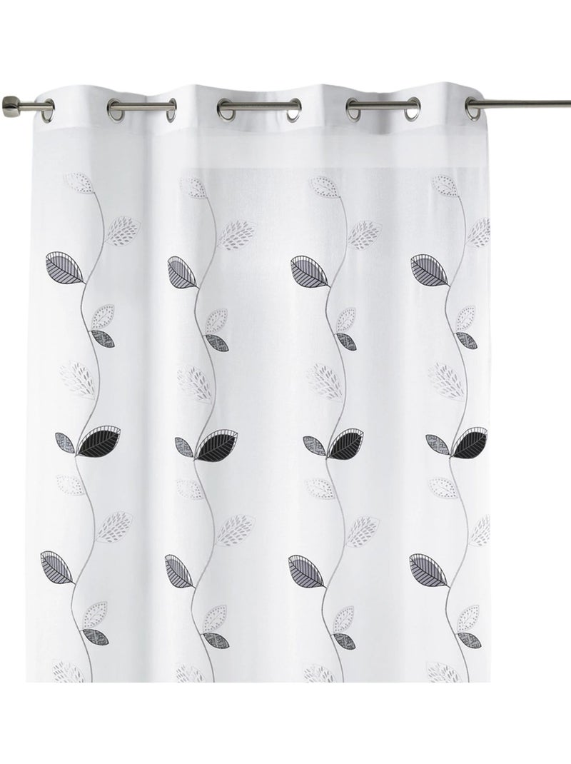 Cortina transparente bordada con motivos de hojas Blanco - Kiabi