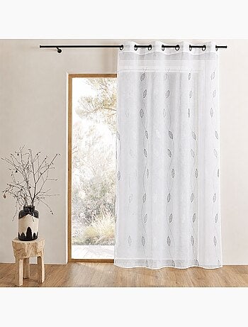 Cortina transparente bordada con motivos de hojas
