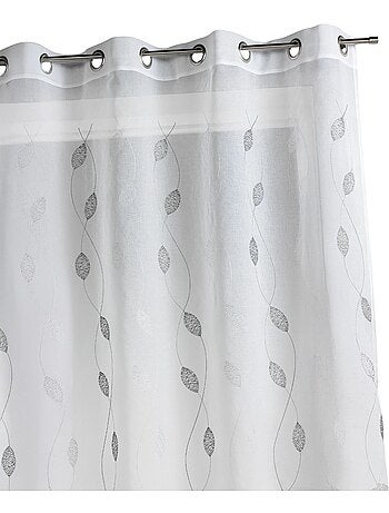 Cortina transparente bordada con motivos de hojas