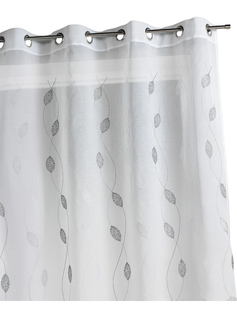 Cortina transparente bordada con motivos de hojas Gris claro - Kiabi
