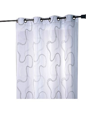 Cortina transparente bordada con motivos en zigzag