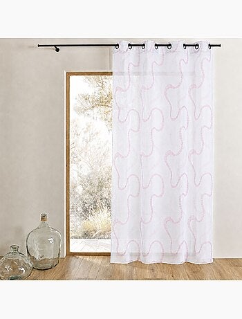 Cortina transparente bordada con motivos en zigzag
