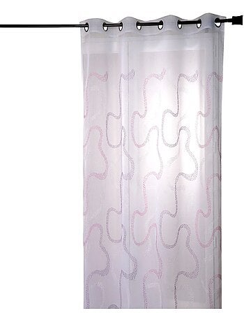 Cortina transparente bordada con motivos en zigzag