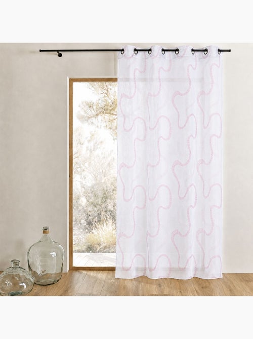 Cortina transparente bordada con motivos en zigzag - Kiabi