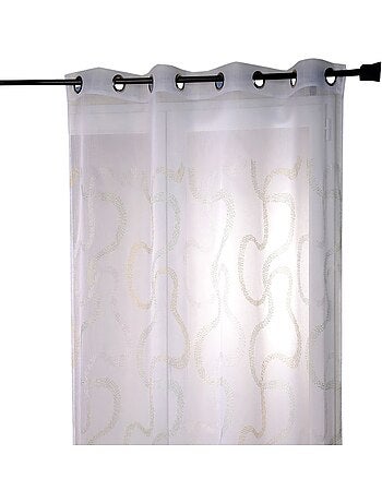 Cortina transparente bordada con motivos en zigzag