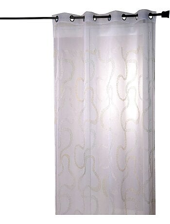 Cortina transparente bordada con motivos en zigzag
