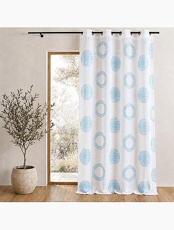 Cortina transparente bordada con motivos redondos y círculos a rayas
