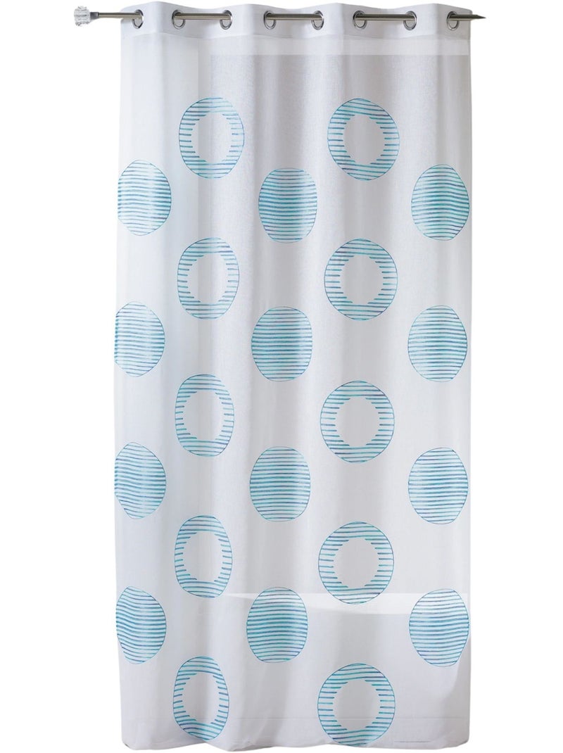 Cortina transparente bordada con motivos redondos y círculos a rayas Azul turquesa - Kiabi