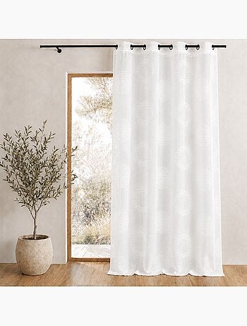 Cortina transparente bordada con motivos redondos y círculos a rayas