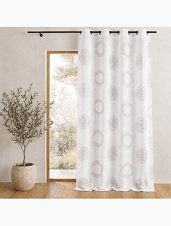 Cortina transparente bordada con motivos redondos y círculos a rayas