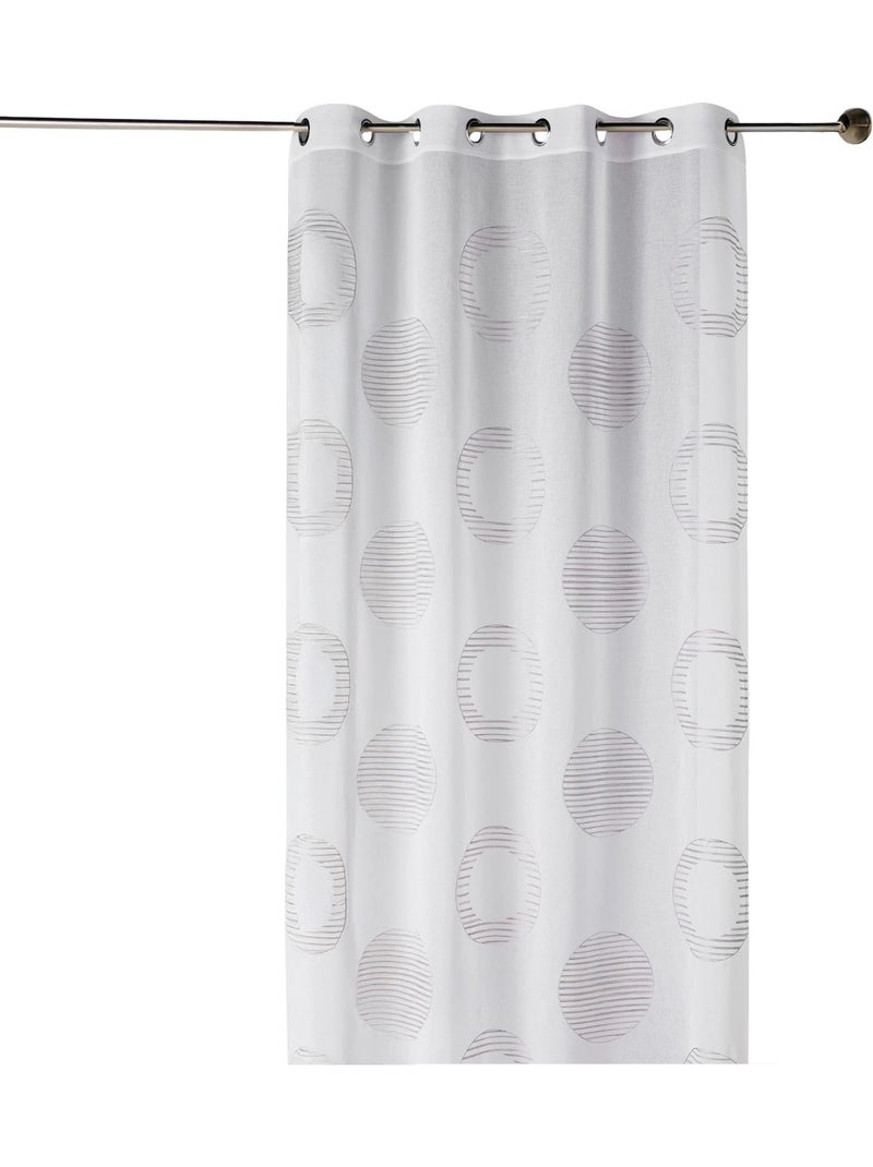 Cortina transparente bordada con motivos redondos y círculos a rayas Gris claro - Kiabi