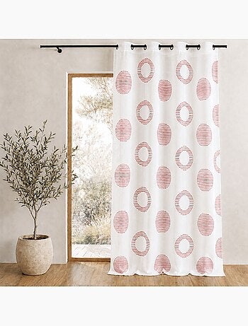 Cortina transparente bordada con motivos redondos y círculos a rayas