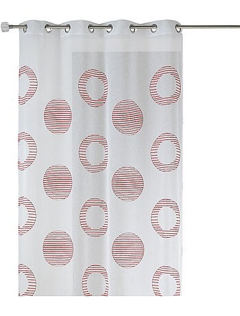 Cortina transparente bordada con motivos redondos y círculos a rayas