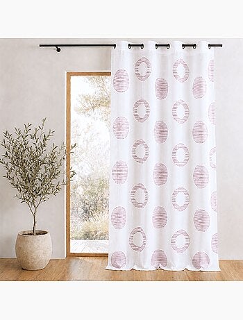 Cortina transparente bordada con motivos redondos y círculos a rayas