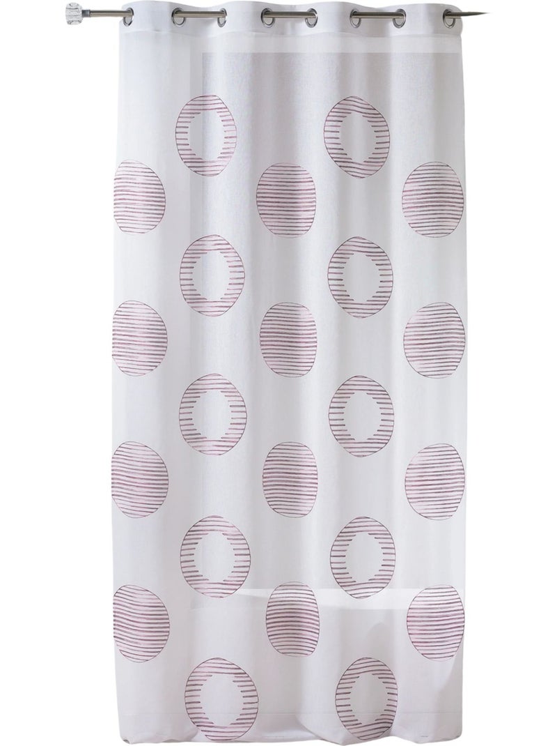 Cortina transparente bordada con motivos redondos y círculos a rayas Rosa viejo - Kiabi