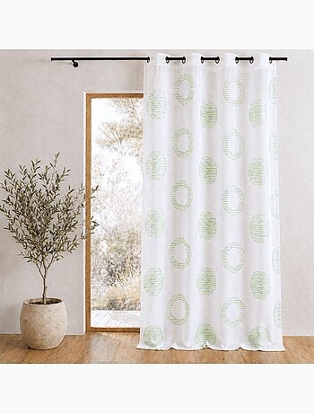 Cortina transparente bordada con motivos redondos y círculos a rayas