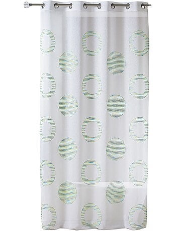 Cortina transparente bordada con motivos redondos y círculos a rayas