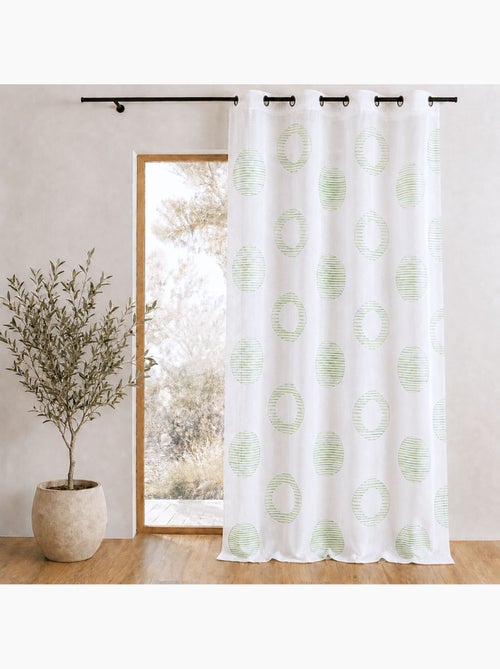 Cortina transparente bordada con motivos redondos y círculos a rayas - Kiabi Cortina transparente bordada con motivos redondos y círculos a rayas - Kiabi