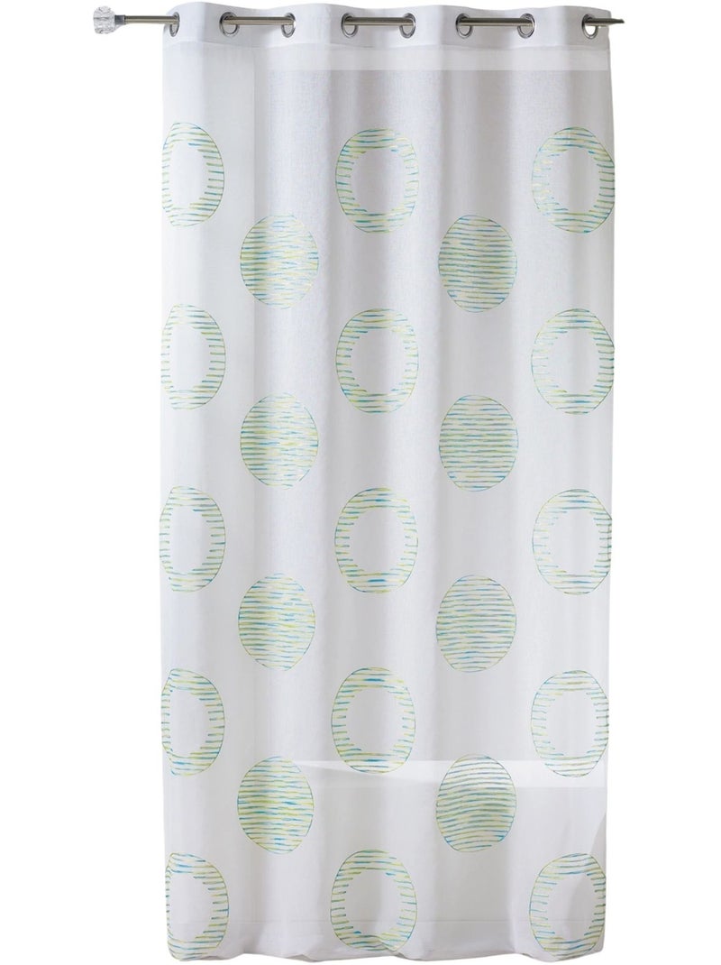 Cortina transparente bordada con motivos redondos y círculos a rayas Verde tilo - Kiabi