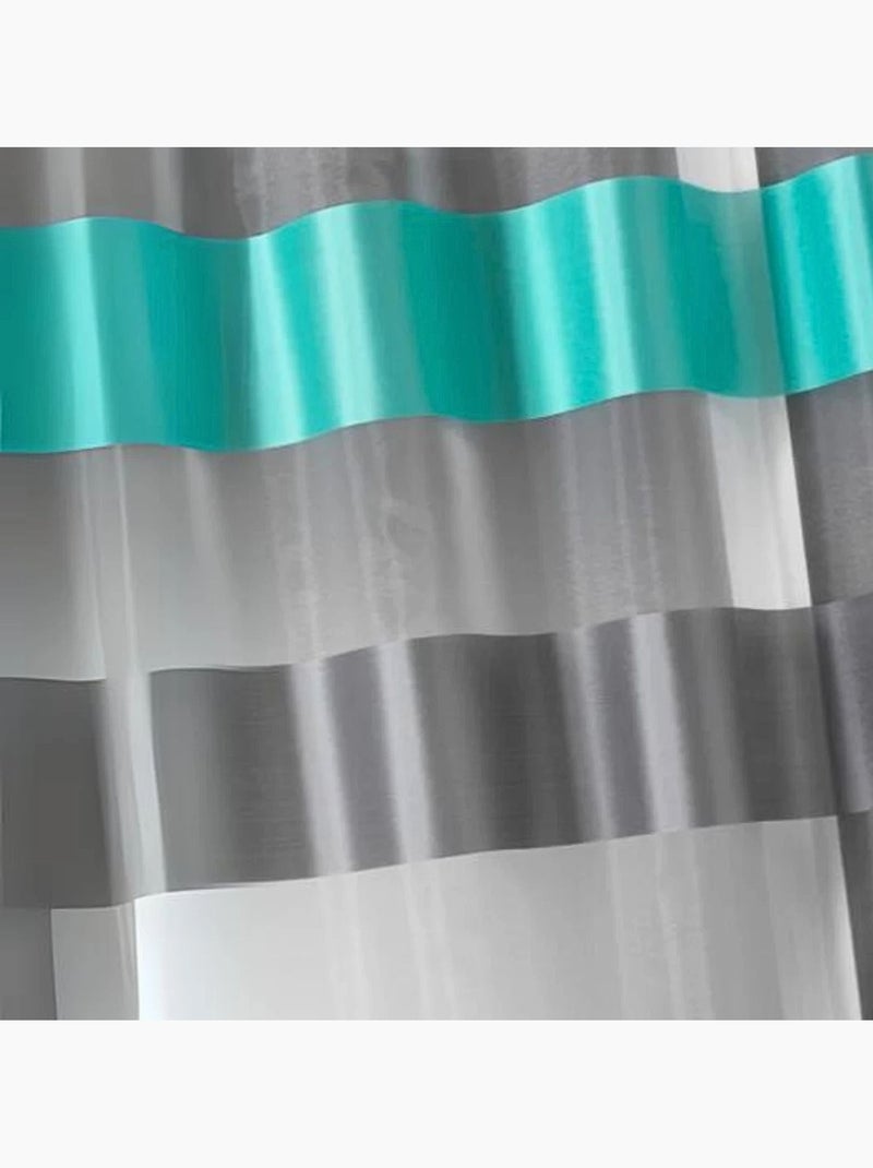Cortina vaporosa con rayas horizontales anchas de dos tejidos Azul - Kiabi