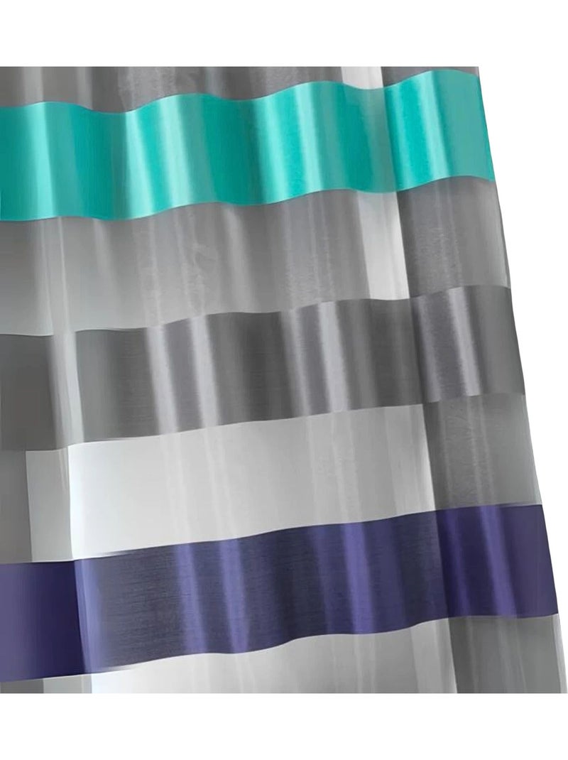Cortina vaporosa con rayas horizontales anchas de dos tejidos Azul - Kiabi