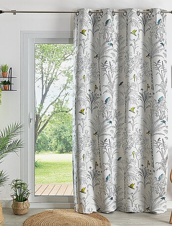 Cortinas filtrantes de jacquard con estampado de flores y loros
