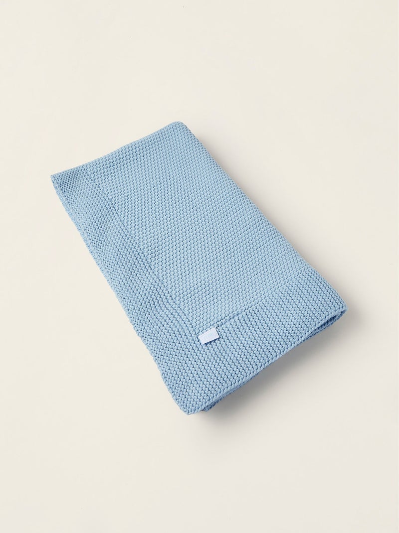 Couverture tricotée 100% coton Azul claro - Kiabi