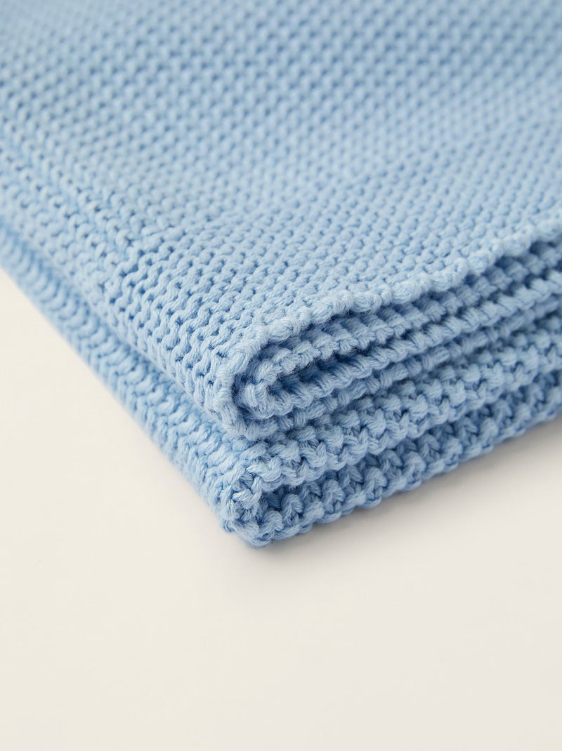 Couverture tricotée 100% coton Azul claro - Kiabi