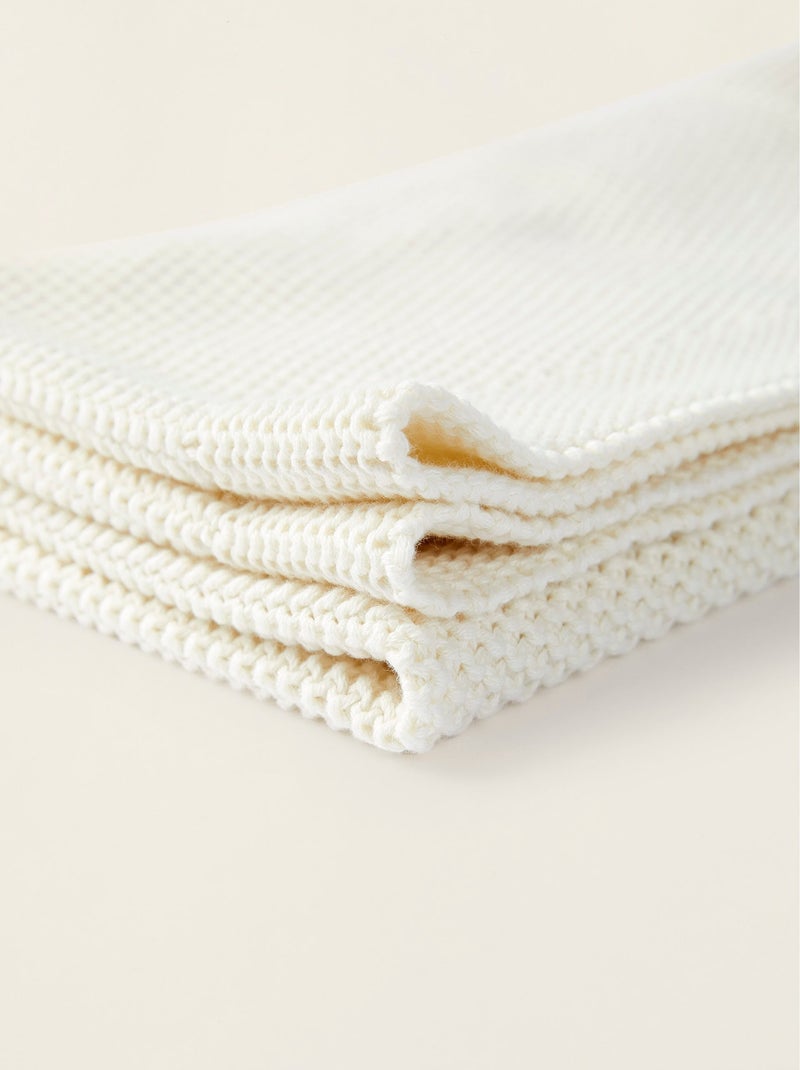 Couverture tricotée 100% coton Blanco - Kiabi