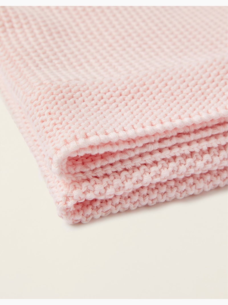 Couverture tricotée 100% coton Rosa claro - Kiabi