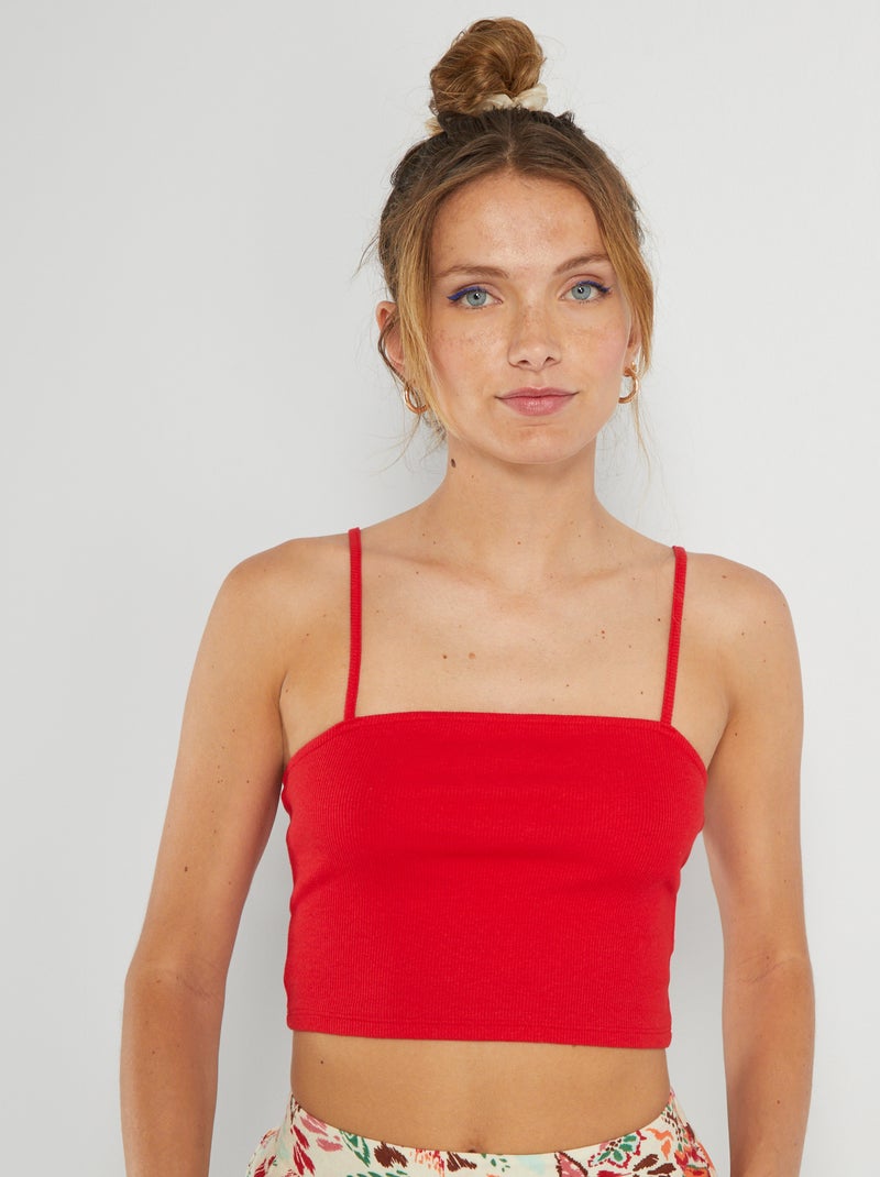 Crop top bandeau de canalé Rojo - Kiabi