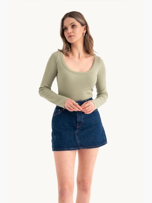 Crop top básico de algodón de manga larga hiccup - Kiabi Crop top básico de algodón de manga larga hiccup - Kiabi