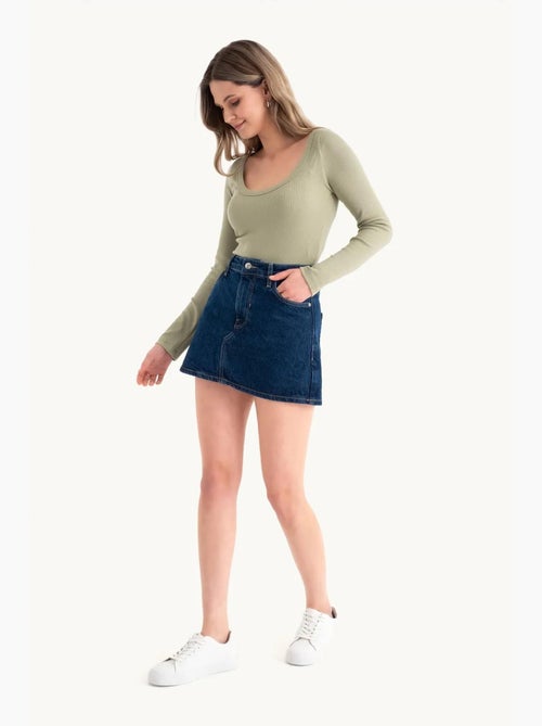 Crop top básico de algodón de manga larga hiccup - Kiabi Crop top básico de algodón de manga larga hiccup - Kiabi