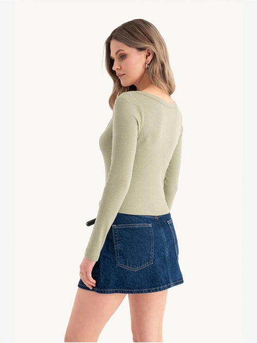 Crop top básico de algodón de manga larga hiccup - Kiabi Crop top básico de algodón de manga larga hiccup - Kiabi