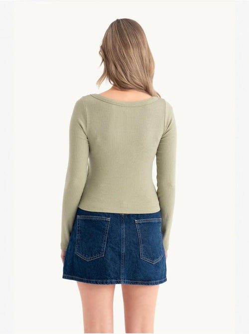 Crop top básico de algodón de manga larga hiccup - Kiabi Crop top básico de algodón de manga larga hiccup - Kiabi