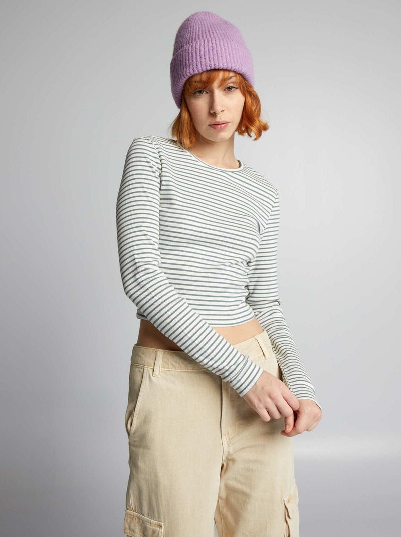 Crop top de canalé a rayas BLANCO - Kiabi