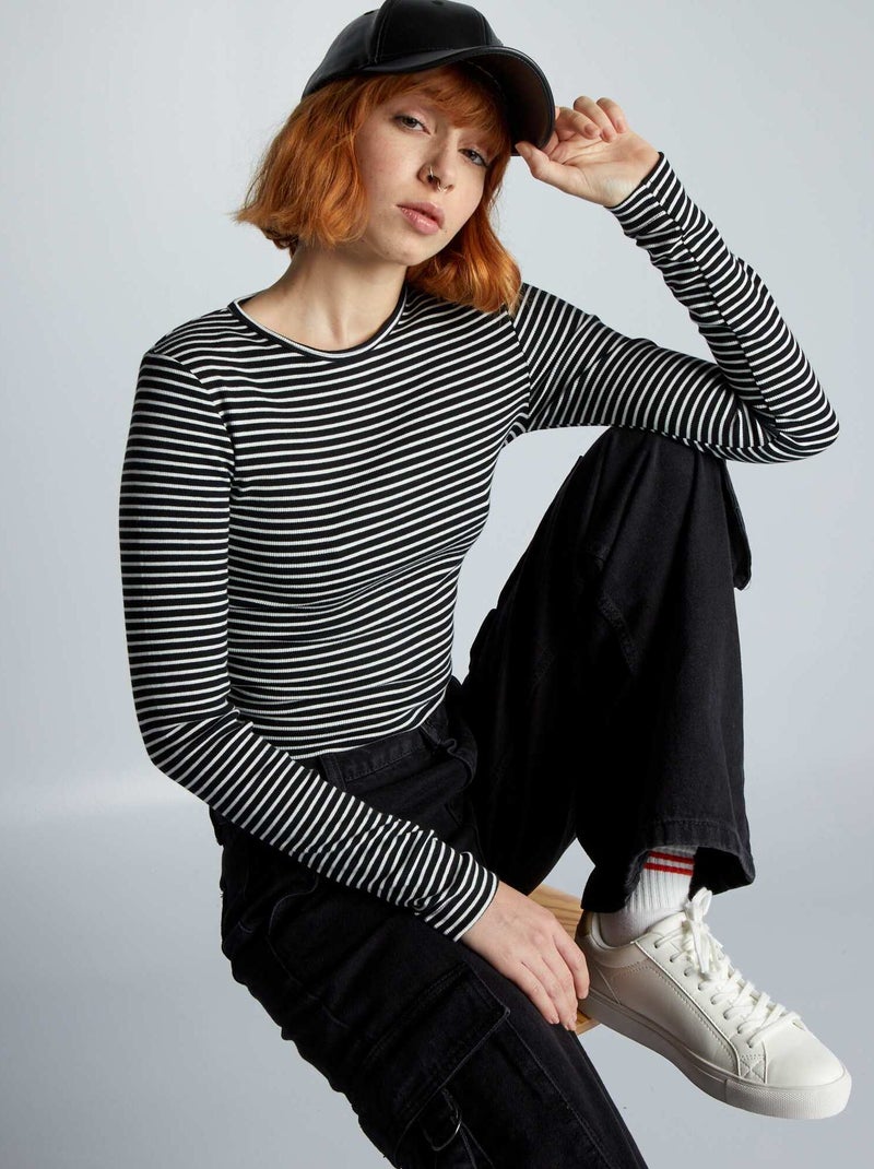 Crop top de canalé a rayas NEGRO - Kiabi