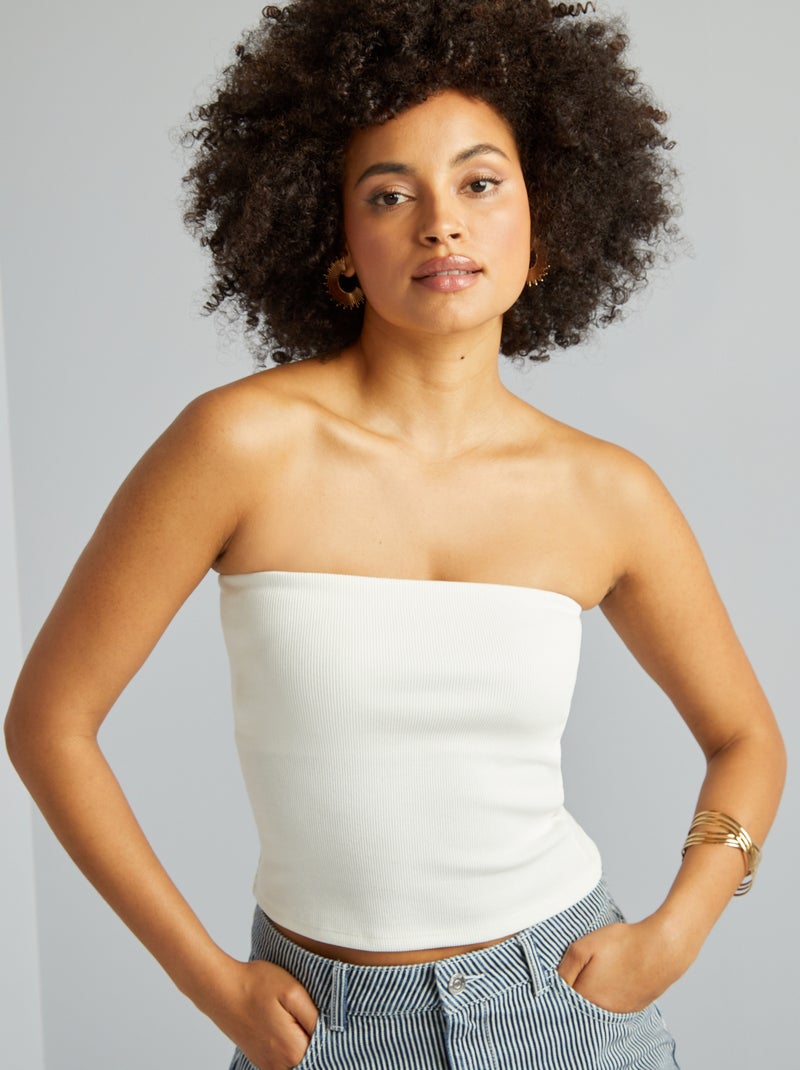 Crop top de canalé palabra de honor BLANCO - Kiabi