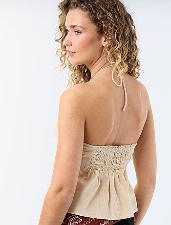 Crop top de lino mezclado con perlas
