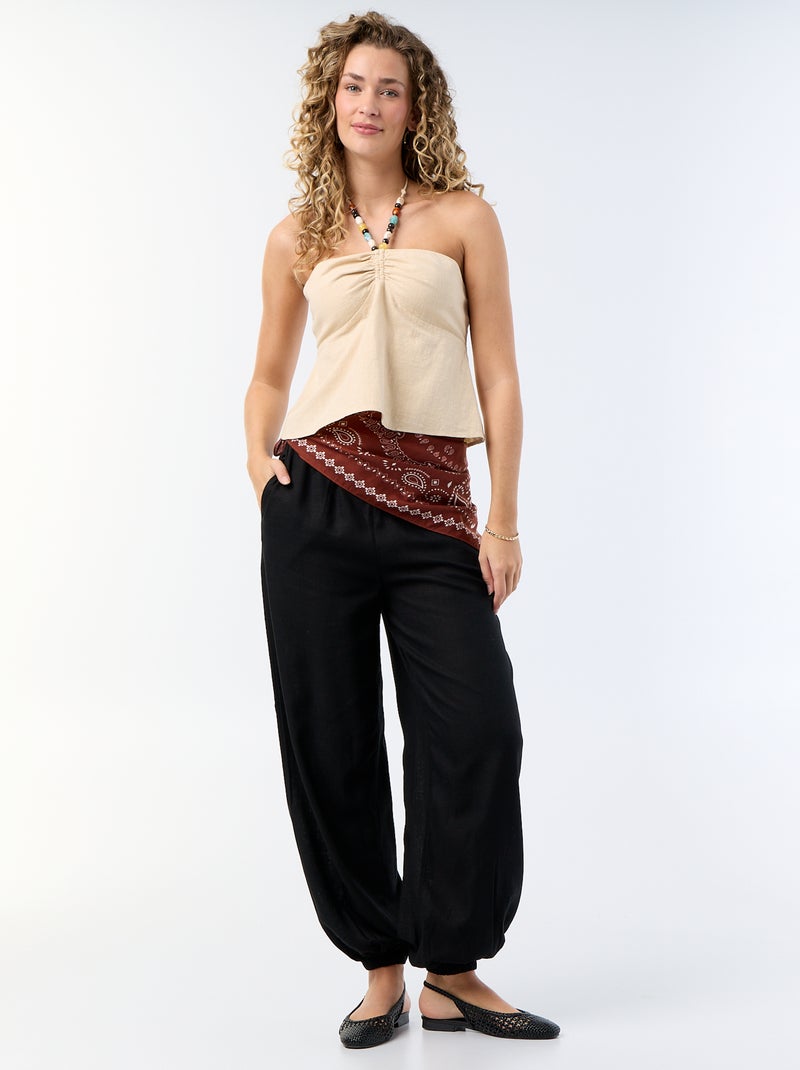 Crop top de lino mezclado con perlas Beige - Kiabi