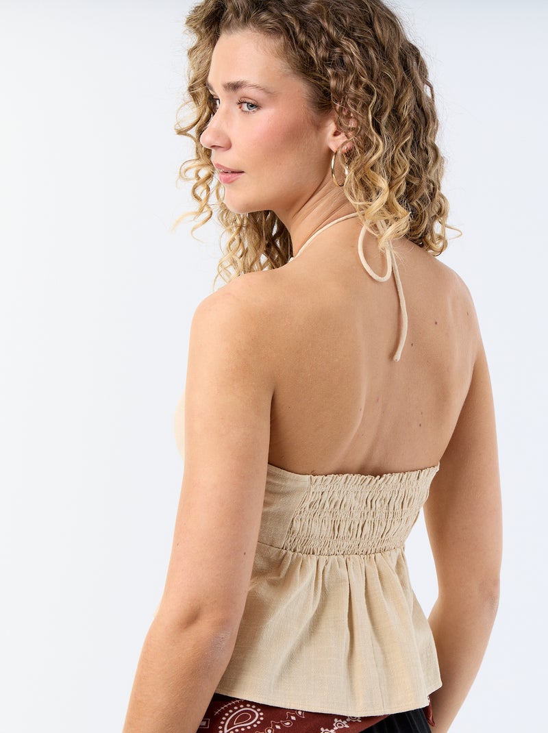 Crop top de lino mezclado con perlas Beige - Kiabi