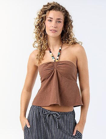 Crop top de lino mezclado con perlas