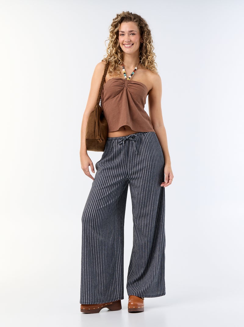 Crop top de lino mezclado con perlas Marron - Kiabi